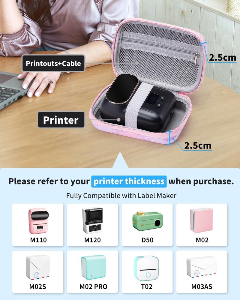 Memoking T02 Hard Storage Case - Compatible with Phomemo D30, SUPVAN E10, NIIMBOT D11, JADENS D110 and More, with Zipper Mesh Pocket, Waterproof Shockproof, Gradient Pink (Only Case) - Image 3